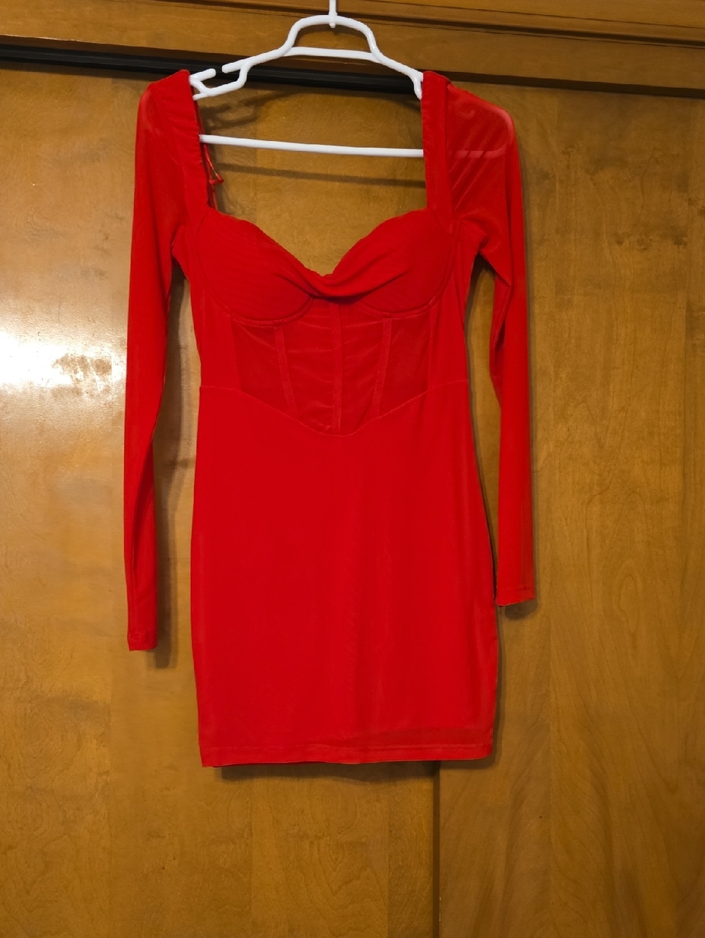 Hello Molly Red Long-Sleeve Bodycon Dress with Structured Bust